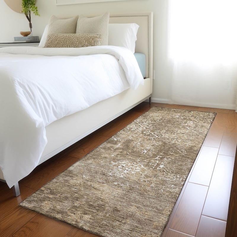 Machine Washable Indoor/ Outdoor Chantille Distressed Traditional Rug