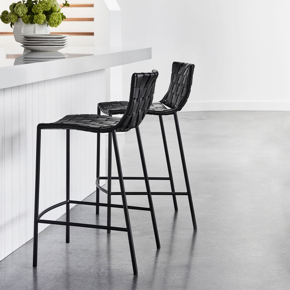 Soho Mid-century Modern Leather Weave Bar Stool (26-inch/ 30-inch) (Single)