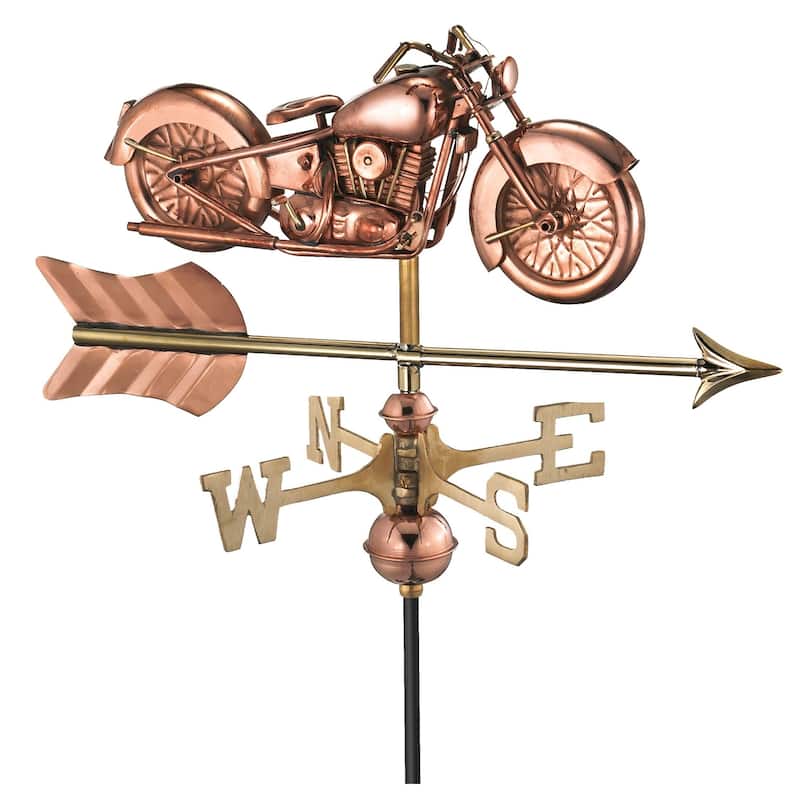 Motorcycle Pure Copper Garden Weathervane with Garden Pole by Good Directions