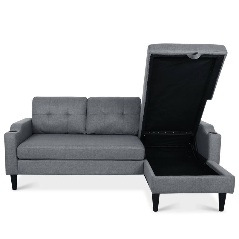GDFStudio - Upholstered 74.8" 3-Seater Sofa with Storage and Space-Saving Pedal