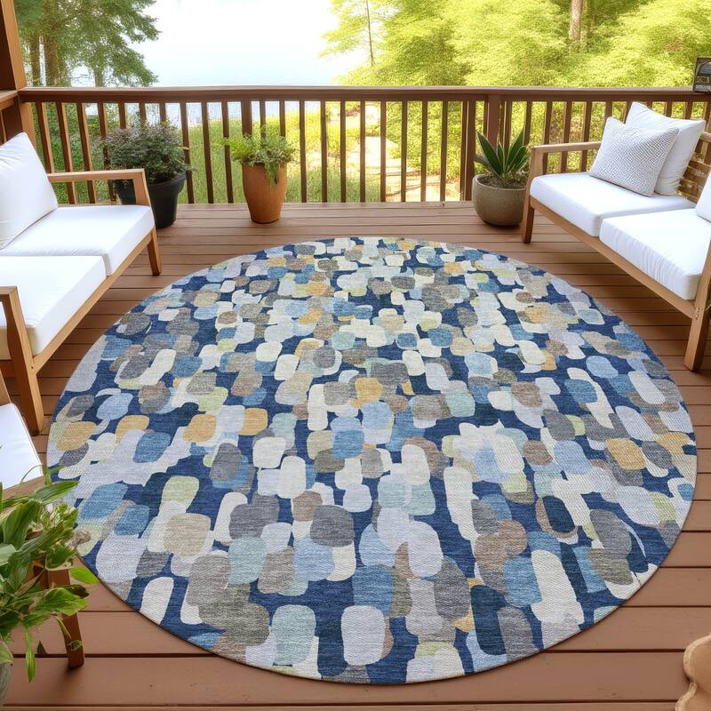 Machine Washable Indoor/ Outdoor Contemporary Drew Chantille Rug - Navy - 8' x 8'