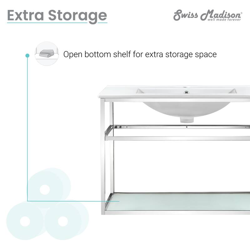 Pierre 30 Single, Open Shelf, Metal Frame Bathroom Vanity
