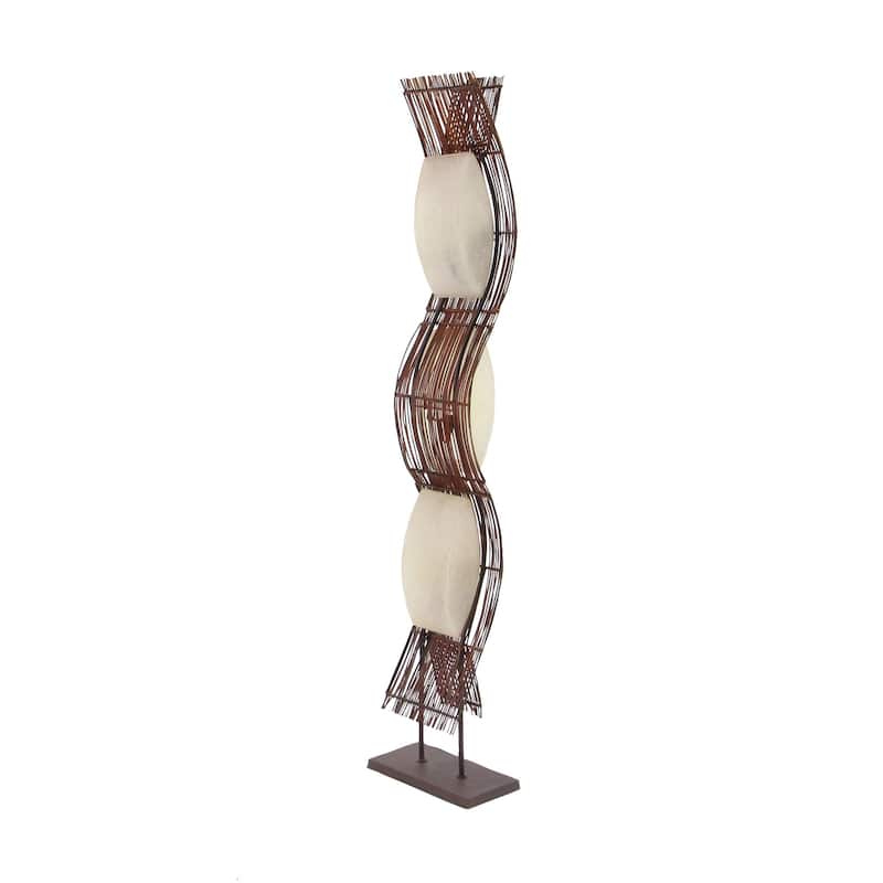Bamboo Wood Tribal Wavy Floor Lamp with Cream Lamp Shades - Brown - Roche River Decor