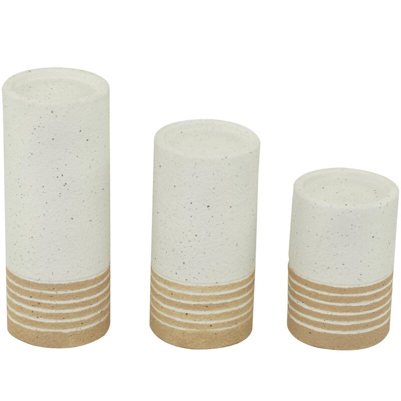 Metal Striped Pillar Decorative Candle Holder - Set of 3 White - Roche River Decor