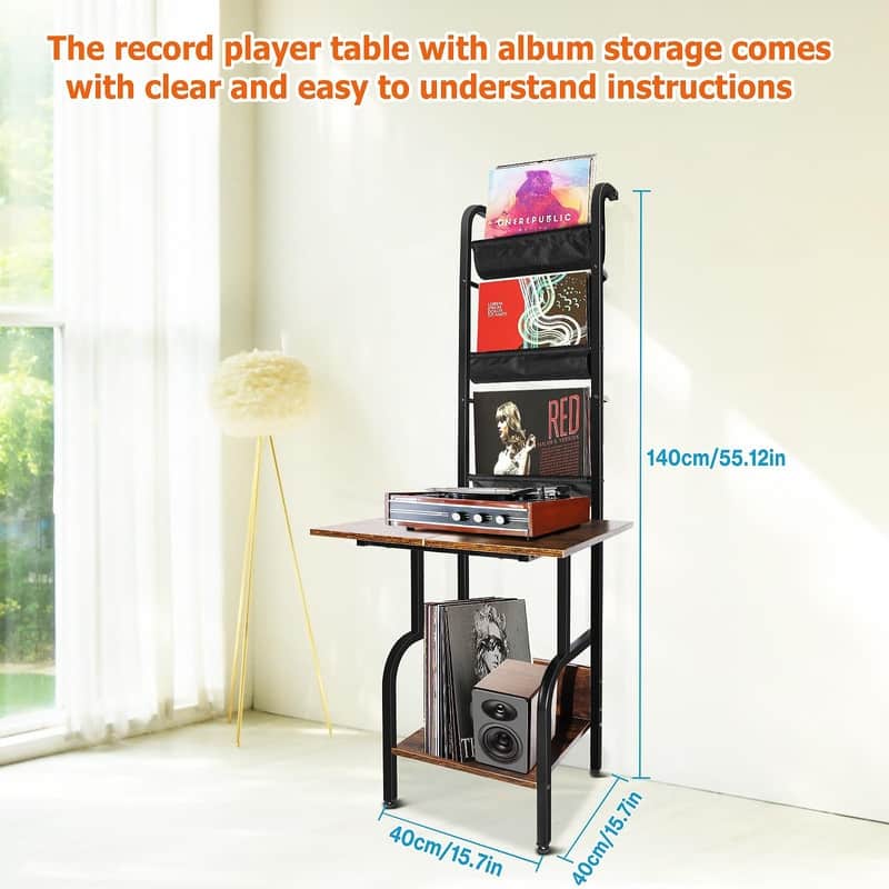 Record Player Stand with Vinyl Storage - 16.9"D x 19.7"W x 55.12"H