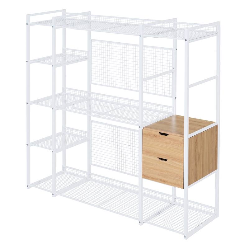 Open-Style Wardrobe with Hanging Rails, Shelves and Drawers - N/A