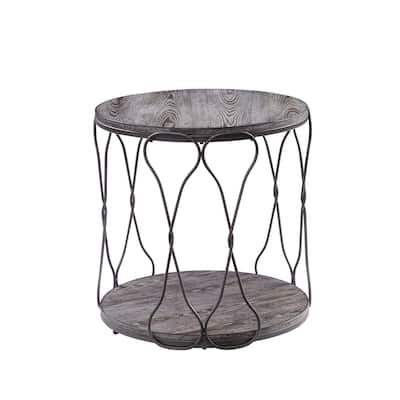 24 in. Gray Round Wood End Table, Sturdy Build End Side Table for Living Rooms