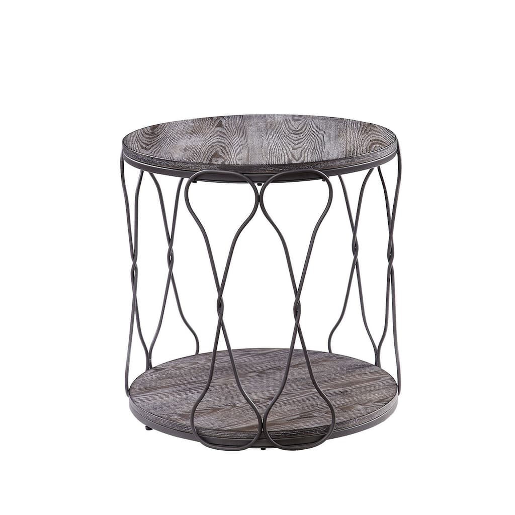 24 in. Gray Round Wood End Table, Sturdy Build End Side Table for Living Rooms