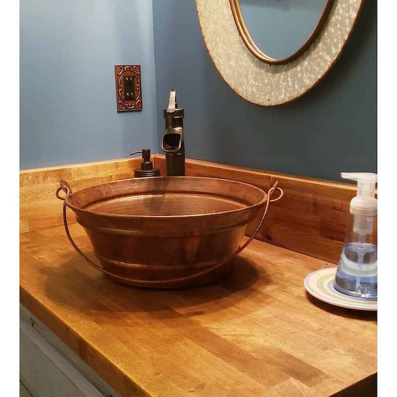 15" Round Natural Patina Copper BUCKET Vessel Bathroom Sink - 15" x 15" x 6"