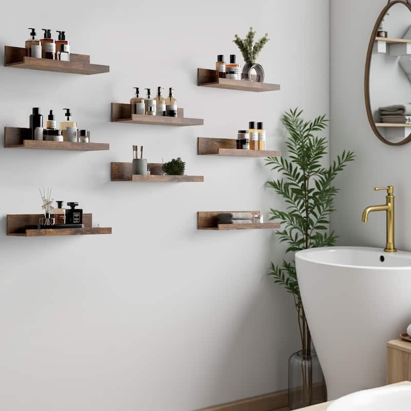 Homy Casa U-Shaped Wall-Mounted Floating Shelf Set of 8, Black & BR