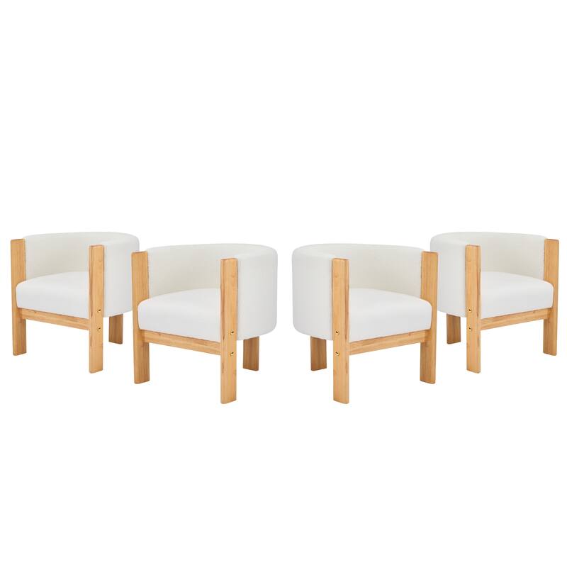 Upholstered Dining Chairs Set of 4, Natural Rubber Wood Frame and White Boucle Fabric, Modern Armchairs, 225lbs Capacity