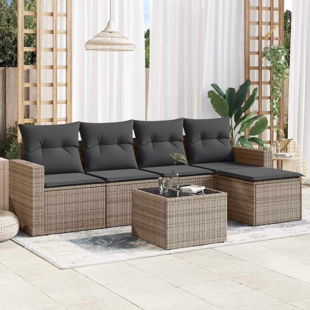 vidaXL Garden Sofa Set Grey PE Rattan Modular and Customizable - 33.5 x 94.9 x 27.2