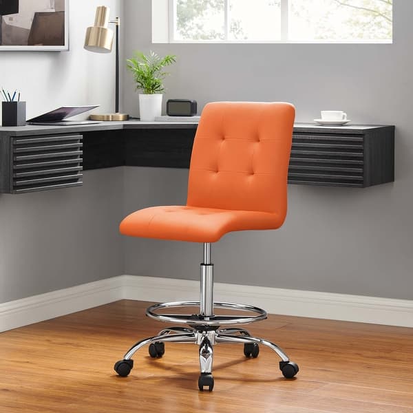 slide 2 of 37, Prim Armless Vegan Leather Drafting Chair Silver Orange