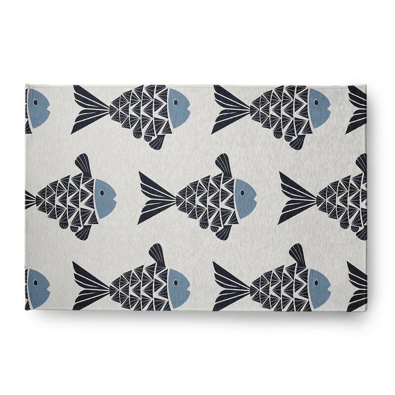 Fish Tales Nautical Chenille Rug - Dusty Smoke - 4' x 6'