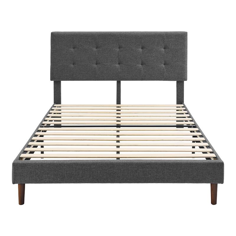 MUSEHOMEINC Tufted Upholstered Platform Bed with Adjustable Height Headboard