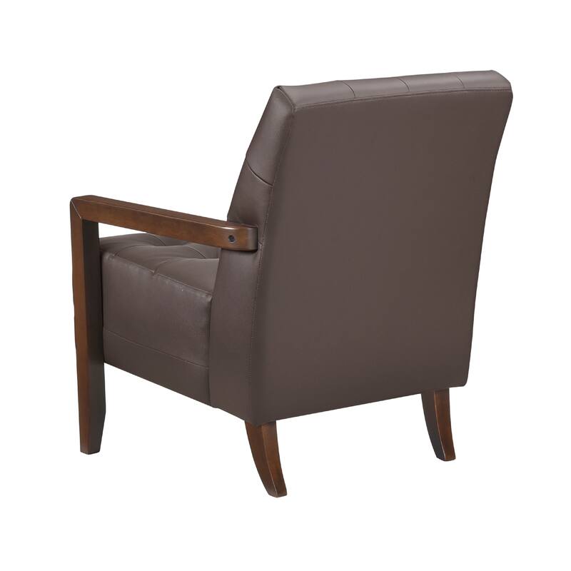 Lenie Accent Armchair, Button Tufted Dark Brown Leather, Wood Frame