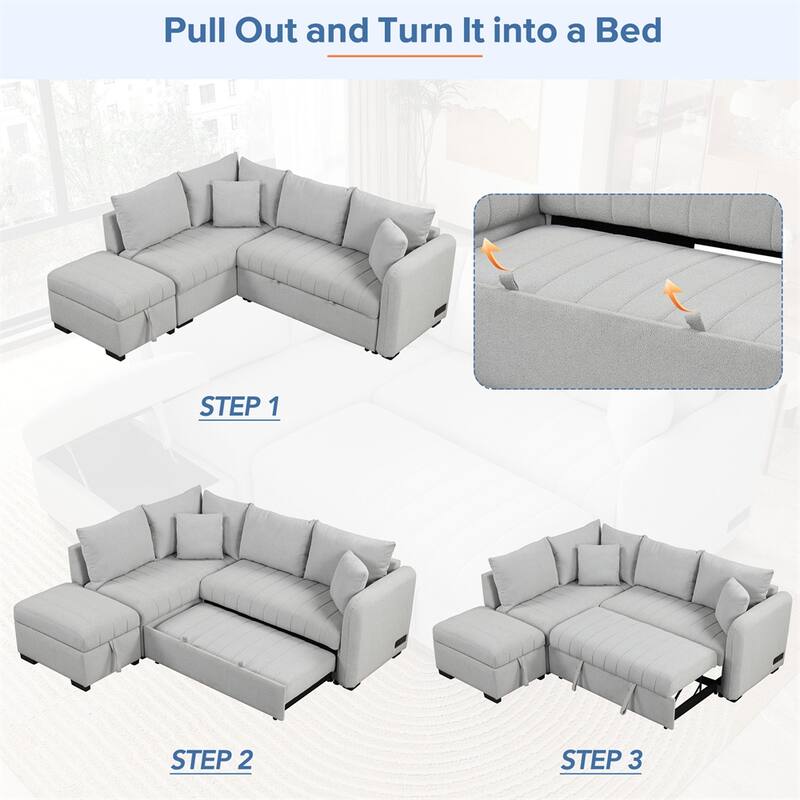 82.6" L-shaped Sectional Pull Out Sofa Bed Sleeper Sofa