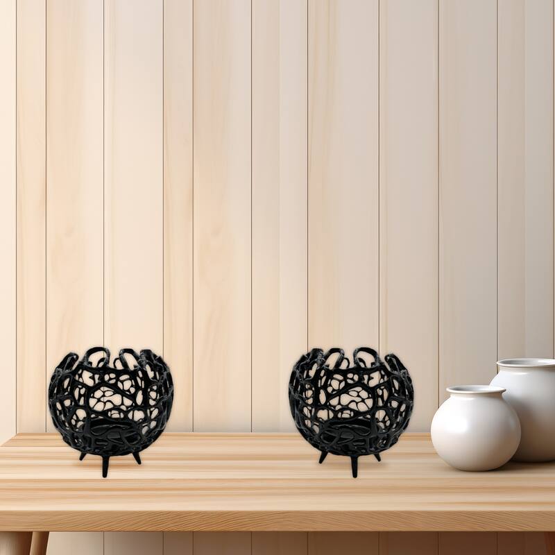 Decorative Handmade Aluminum Round Votive Candle holder Set of 2