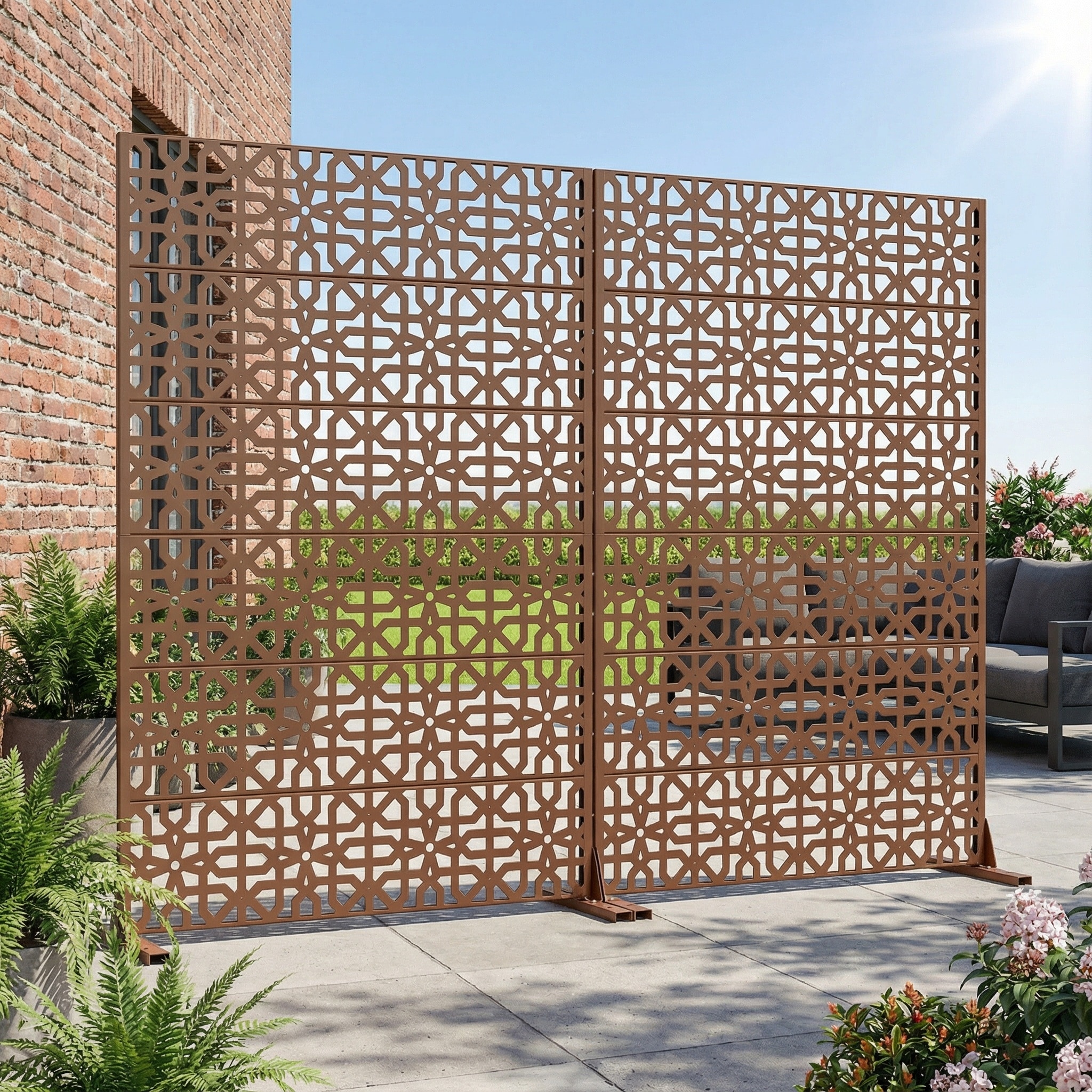 Rectangle Outdoor Privacy Screens Metal Screen Fence Panel Set of 2