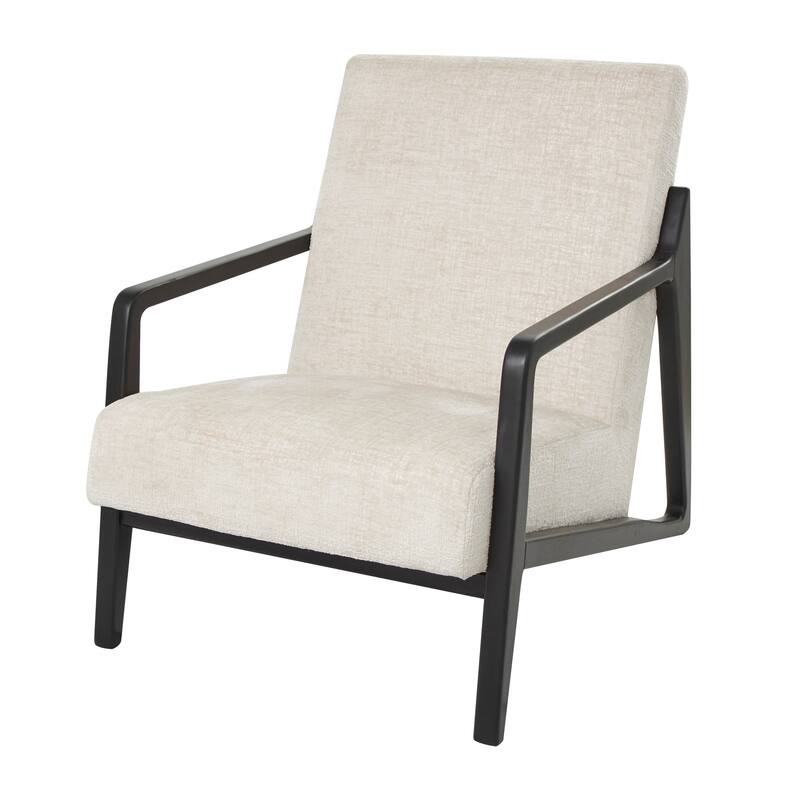 Cream Polyester Mid Century Modern Boucle Living Room Accent Chair with Black Wood Frame