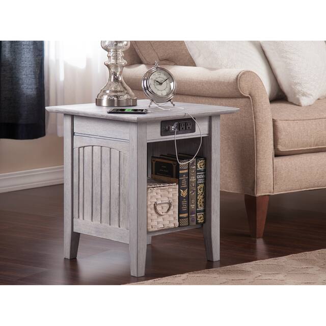 Nantucket End Table with Charging Station in Driftwood