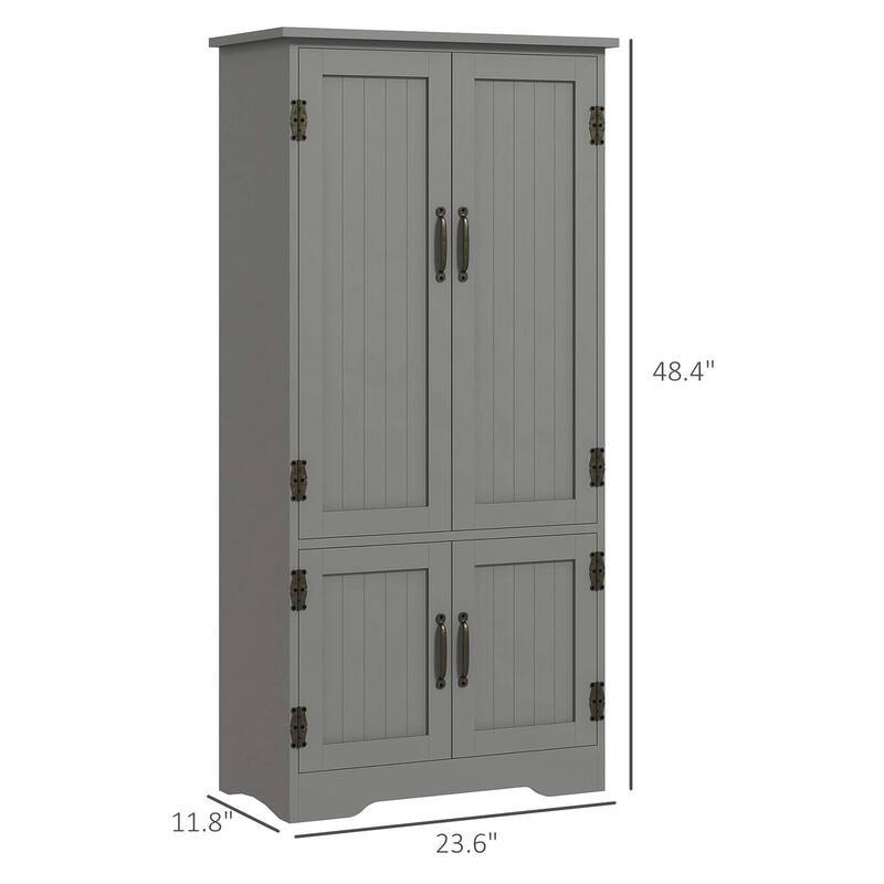 48.5" Grey Kitchen Pantry Cabinet with 4 Doors and Removable Shelves for Garage or Bathroom - 23.5" W x 11.75" D x 48.5" H