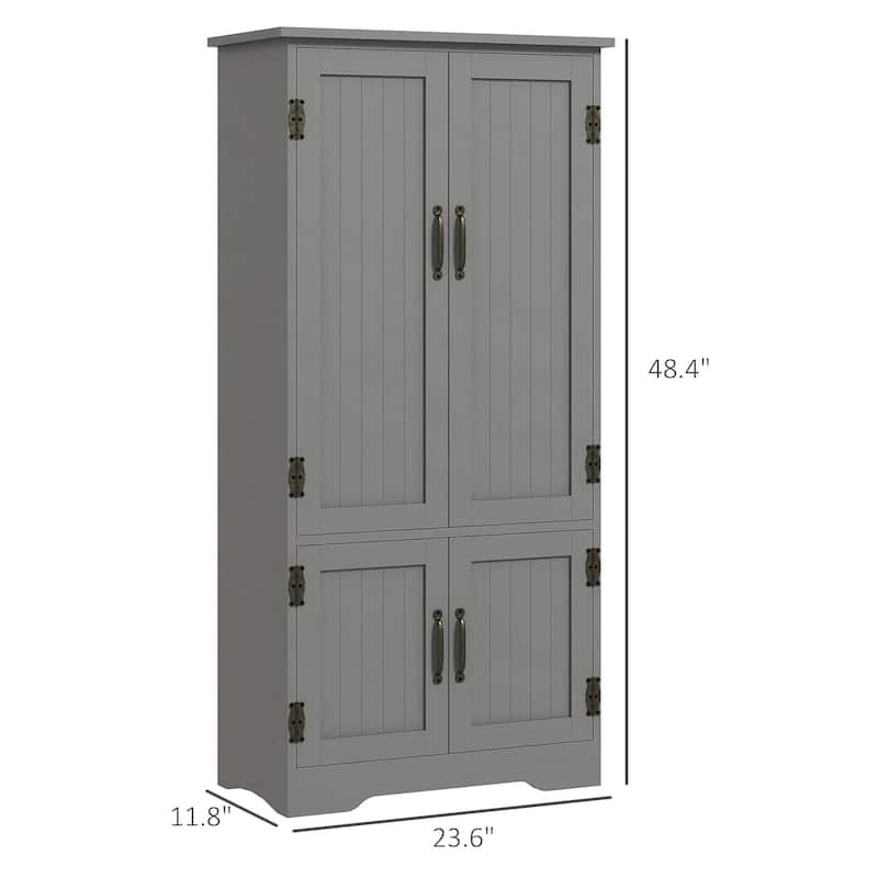 48.5" Kitchen Pantry Cabinet, Compact Farmhouse Storage Cabinet Organizer with 2 Adjustable Shelves and 4 Beadboard Doors