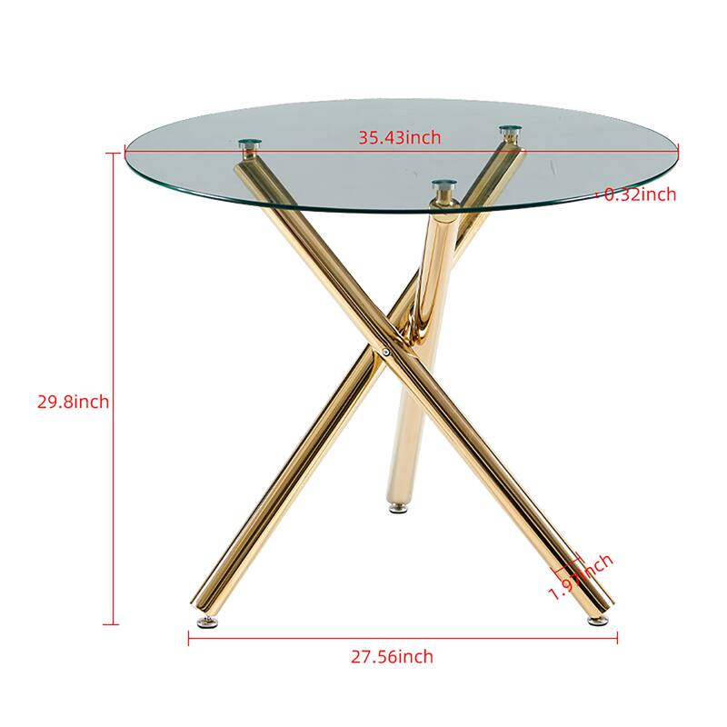 Golden Glass and Metal 35 in. Dining Table Seats 3
