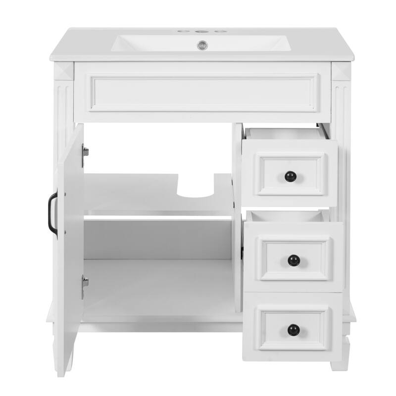 30'' Freestanding Bathroom Vanity with White Integrated Ceramic Sink - 30'' x 18.4'' x 34''