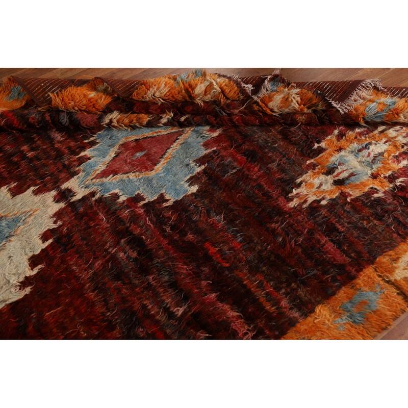 Hand Knotted Oriental 100% Wool Carpet Modern Tribal Red Moroccan Area Rug - 9' 9'' X 6' 8''