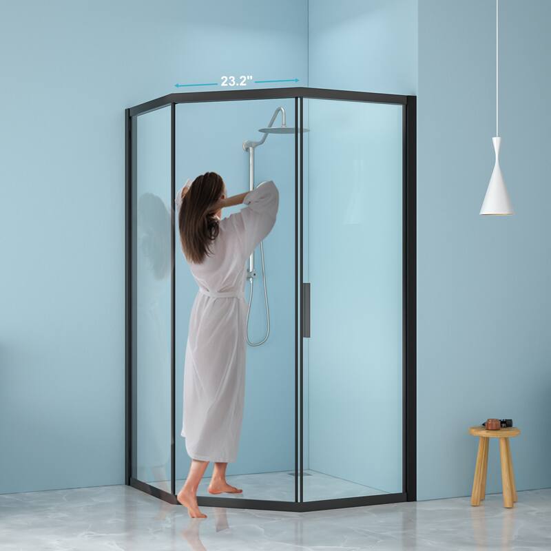 42" W x 76" H Framed Diamond-shaped Corner Shower Door in Matte Black - 42'' x 0.32'' x 76''
