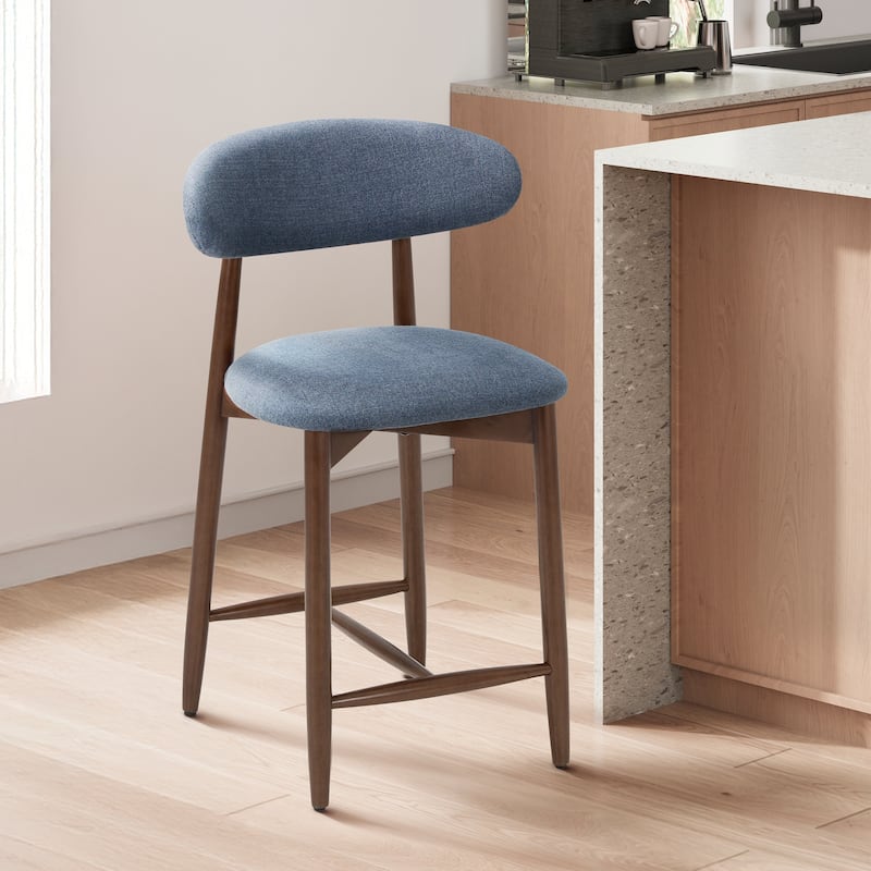 RENEWLINE Mid-Century Modern Upholstered Bar Stools with Backrest - Solid Wood Legs Counter Height Stools