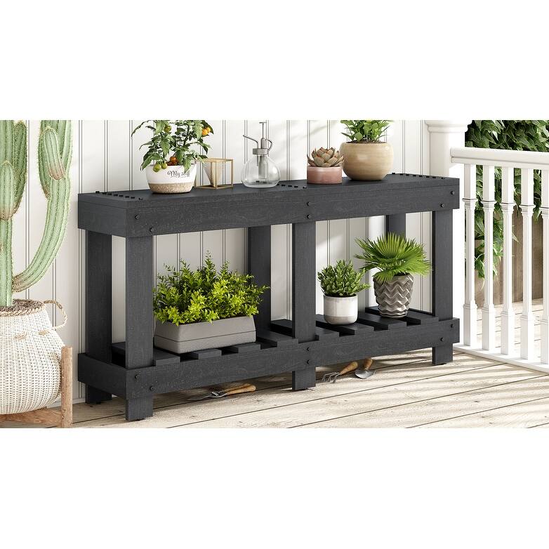 62.9" Vintage Entryway Table - Solid Cedar Wood with Natural Grain, 6 Reinforced Legs & 4.5" Thick Desktop