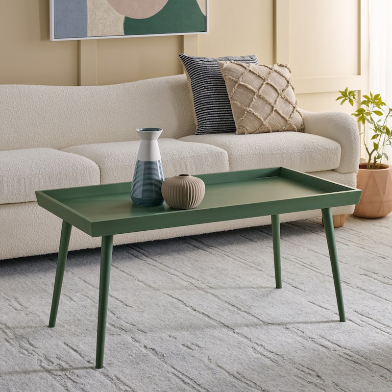 SAFAVIEH Parlee Antique White Coffee Table with Tray - 41.8" x 21.8" x 19" - 42"W x 22"D x 19"H - Dusty Green