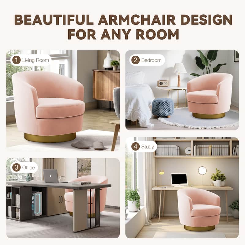360 Degree Velvet Swivel Club Chair, Soft & Comfotable