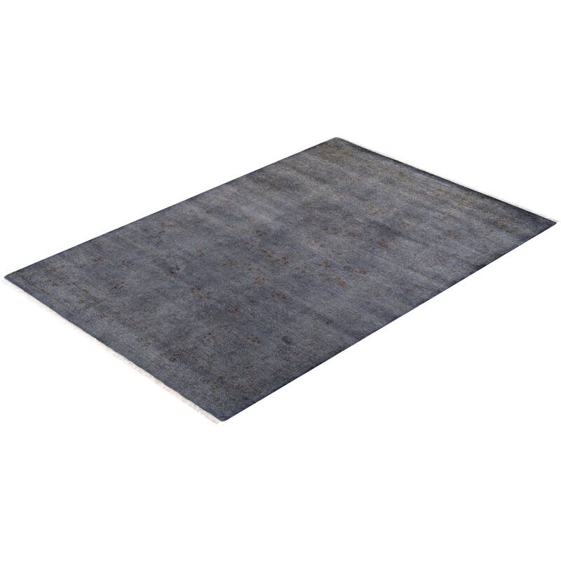 Overton Hand Knotted Wool Vintage Inspired Modern Contemporary Overdyed Gray Area Rug - 4' 2" x 6' 2"