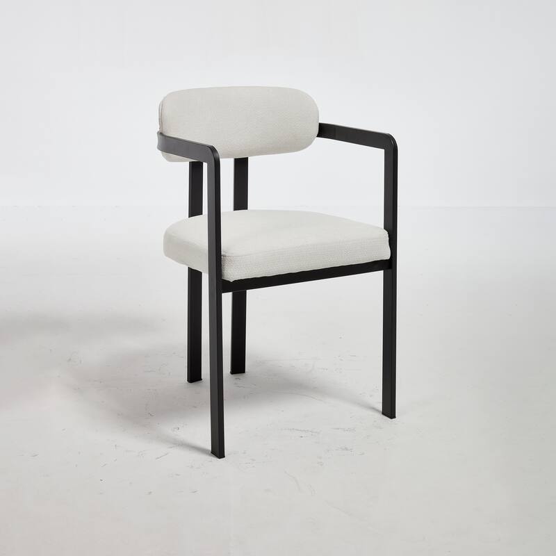 Modern Upholstered Dining Chairs Set of 2 with Black Metal Legs and Curved Backrest