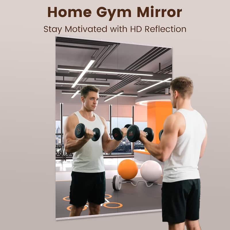 Full Length Tempered Glass Mirror - Rectangular Wall Mirror for Yoga, Gym & Dance Studio(Set of 2/3)
