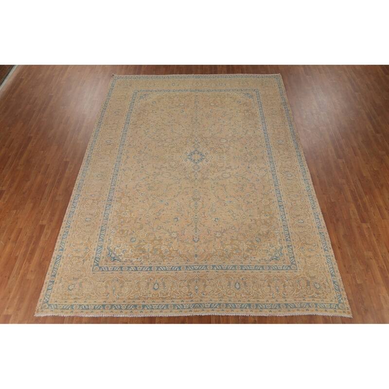 Traditional Mashad Persian Vintage Area Rug Handmade Wool Carpet - 9'7"x 13'3"
