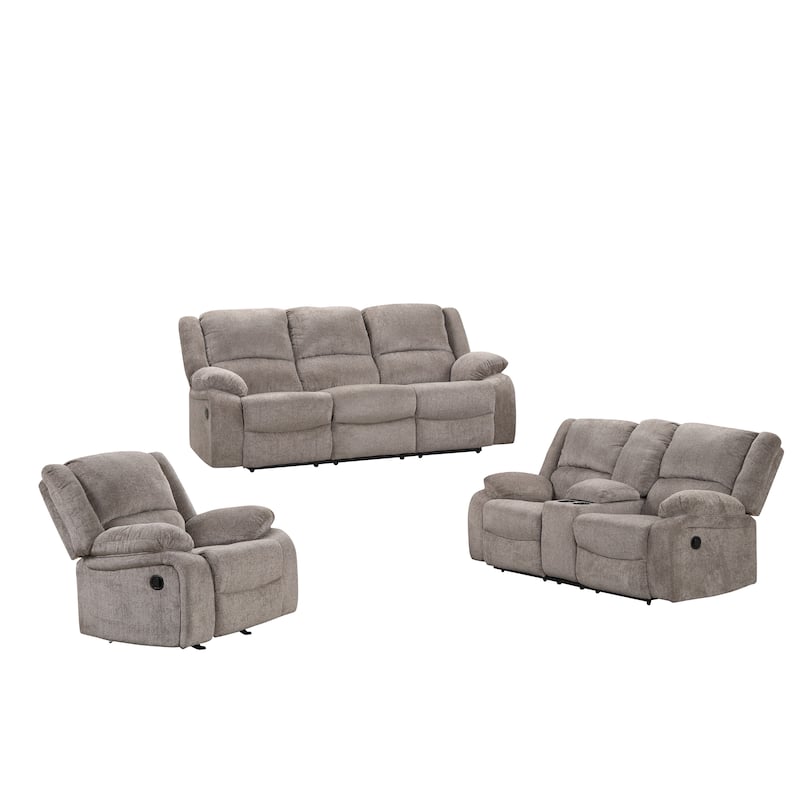 Chasel 3-Piece Mocha Chenille Manual Reclining Sofa Set