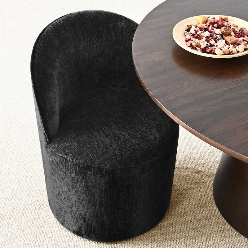 Chenille Upholstered Dining Chair with Castors (Set of 4)