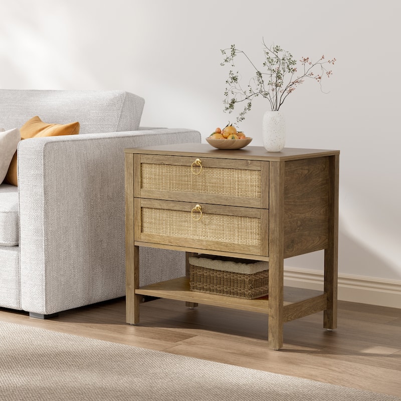 SICOTAS Rattan Boho Nightstand Great Storage for Compact Bedroom Areas