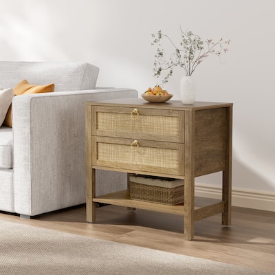 SICOTAS Rattan Boho Nightstand Great Storage for Compact Bedroom Areas
