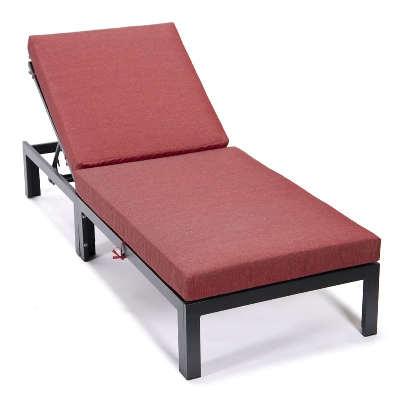 Chelsea Heavy-Duty Aluminum Outdoor Chaise Lounge with Machine-Washable Fade-Resistant Cushions, Lay-Flat Design - Red