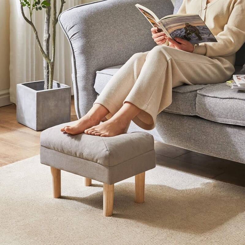 15.75" Small Ottoman Wood Legs Gray