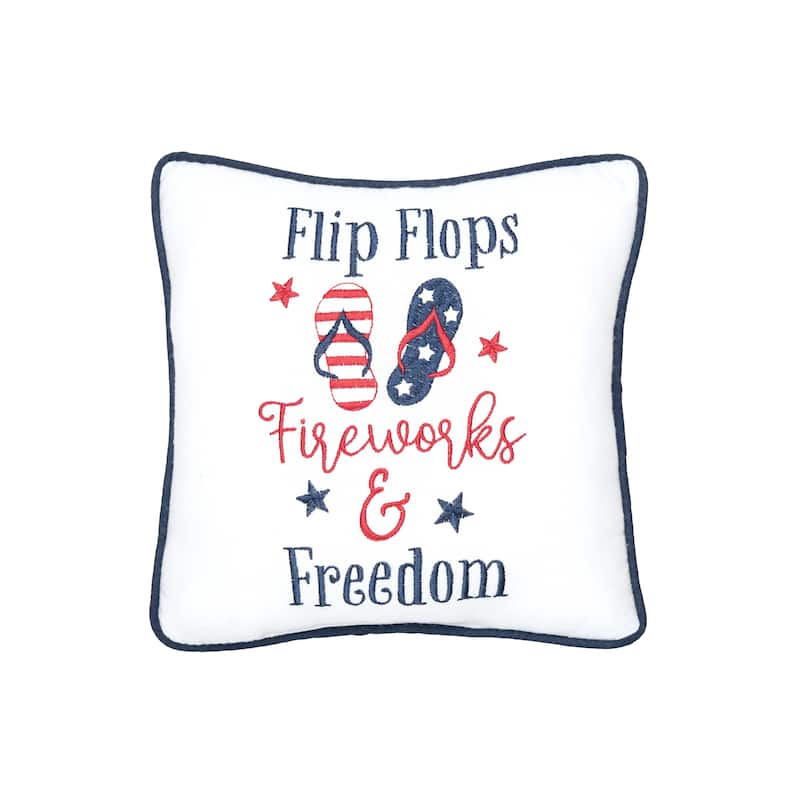 10" x 10" Flip Flops Fireworks 4th of July Patriotic Embroidered Square Accent Small Petite Throw Pillow