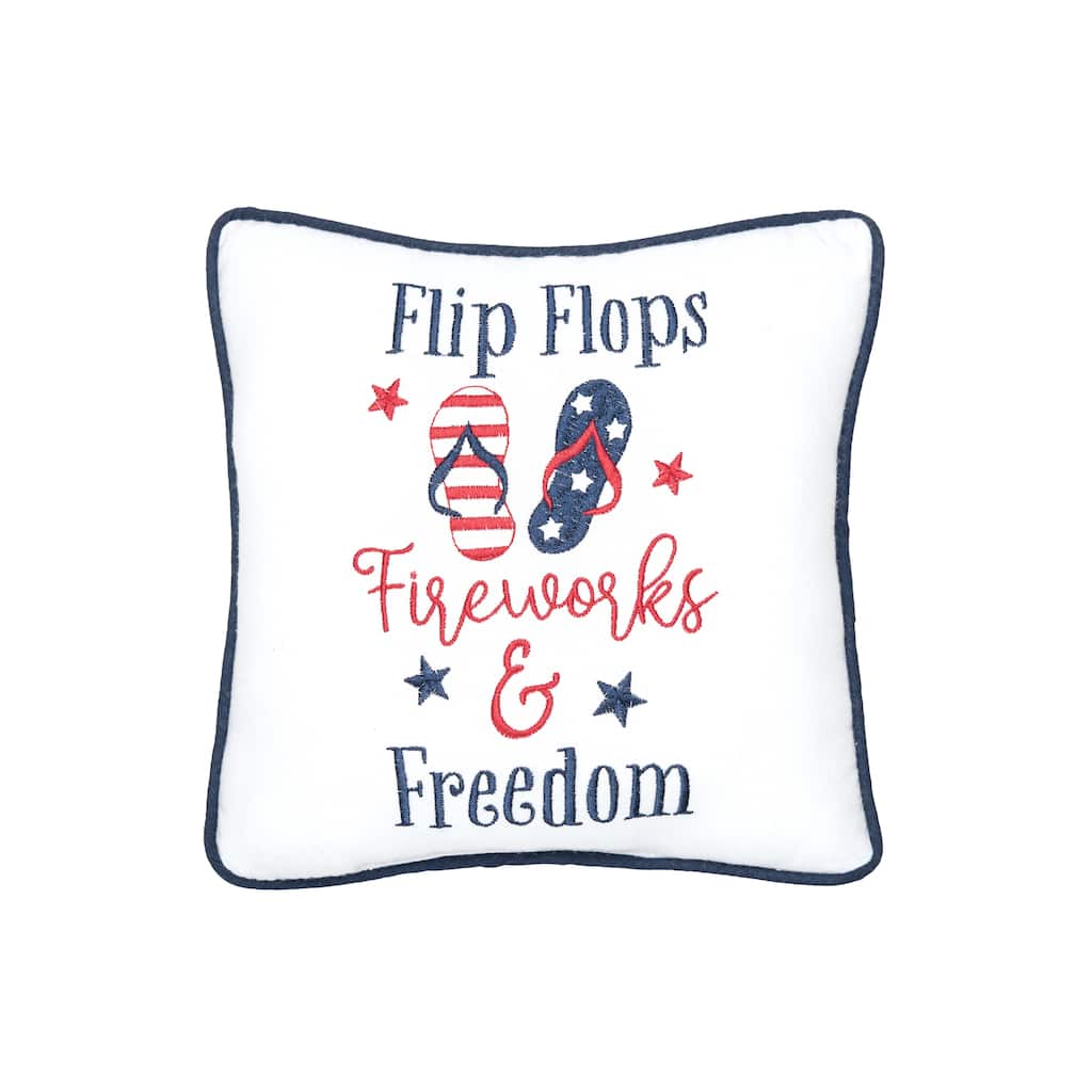 10" x 10" Flip Flops Fireworks 4th of July Patriotic Embroidered Square Accent Small Petite Throw Pillow