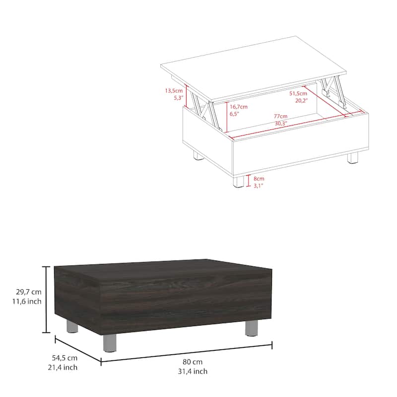 TUHOME Gambia Coffee Table with Lift Top, Concealed Storage and 4 Legs
