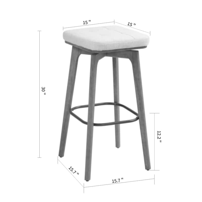 Set of 2 Beckham Beige Linen Fabric Backless Bar Stool with Natural Wood Legs