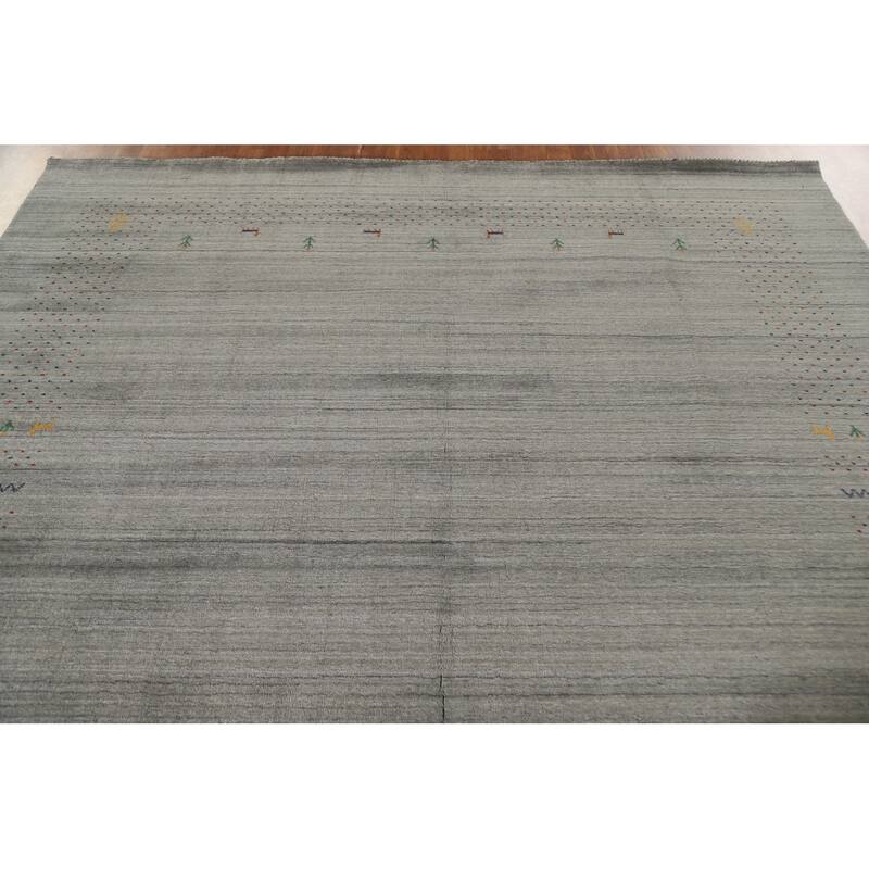 Grey Tribal Gabbeh Indian Area Rug Hand-Knotted Wool Carpet - 8'3"x 9'9"